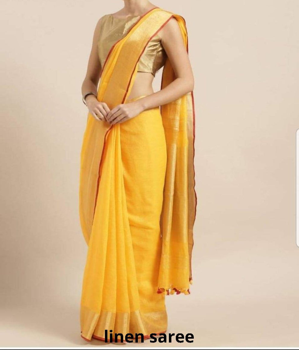 Pure linen plane saree SILK ZONE
