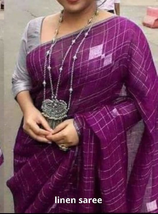 Pure linen checks saree SILK ZONE