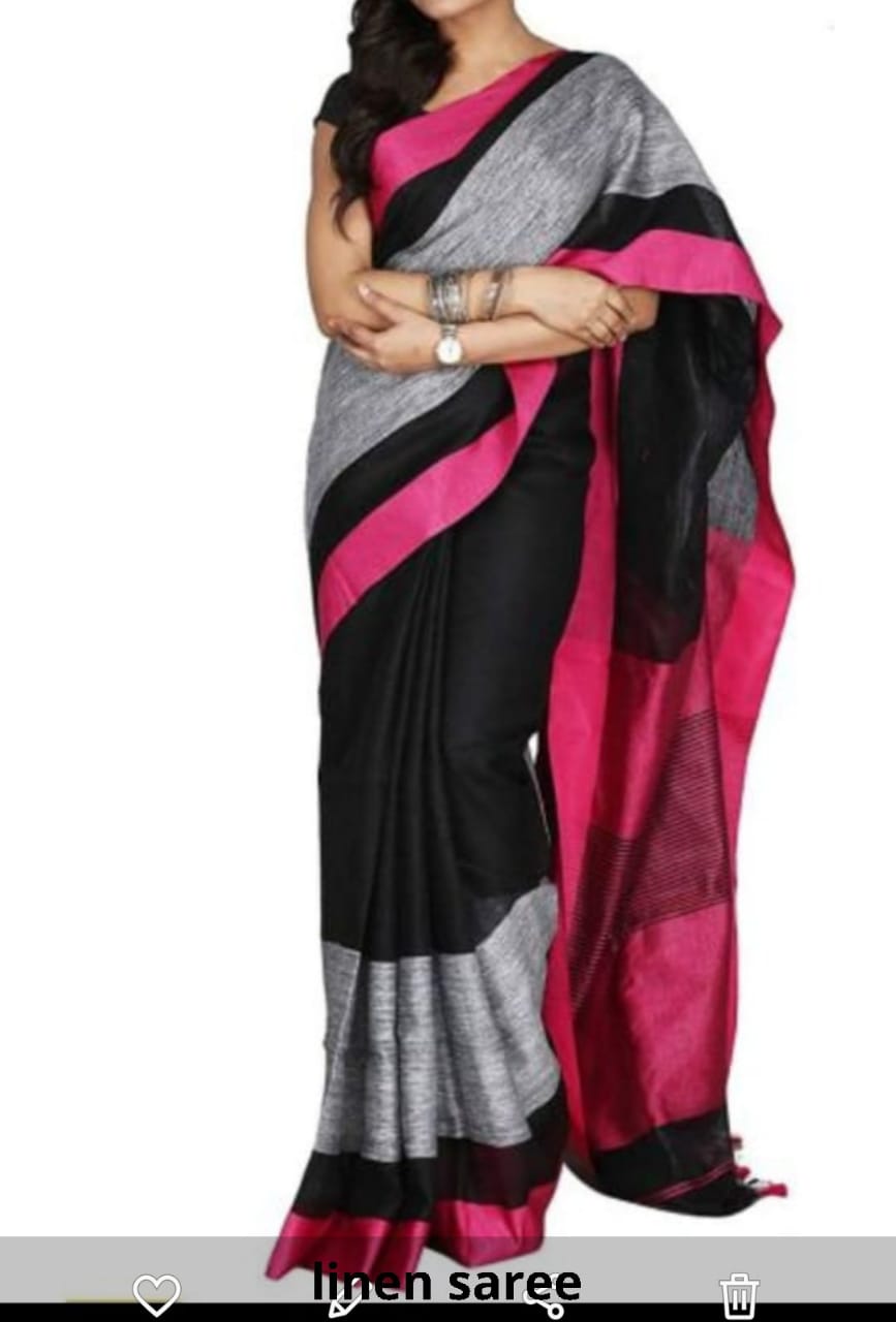 Pure linen plane saree SILK ZONE