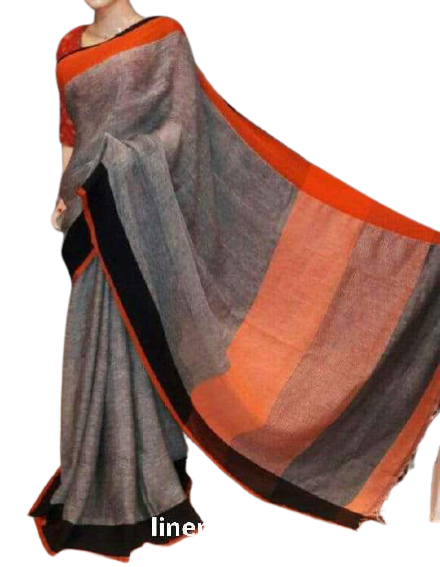 Pure linen plane saree SILK ZONE