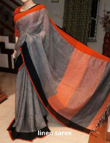 Pure linen plane saree SILK ZONE