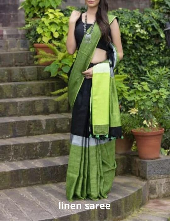 Pure linen plane saree SILK ZONE