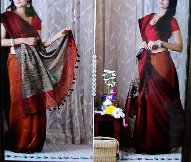 Pure linen plane saree SILK ZONE