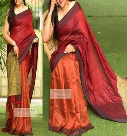 Pure linen plane saree SILK ZONE