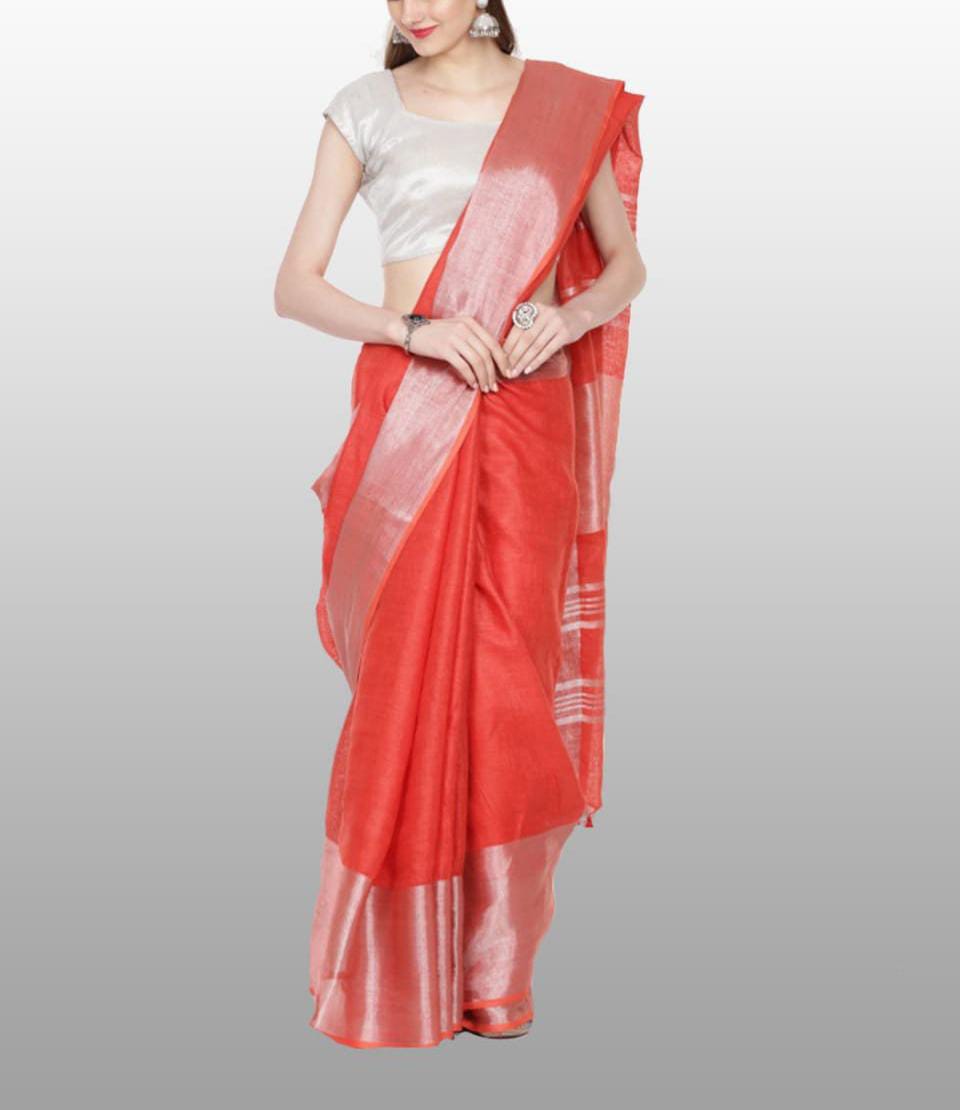 Pure linen plane saree SILK ZONE
