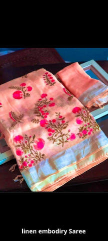 Pure linen embroidery saree SILK ZONE