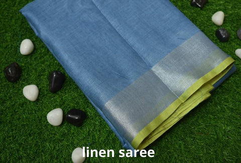 Pure linen plane saree SILK ZONE