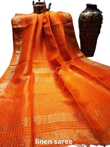 Pure linen checks saree SILK ZONE