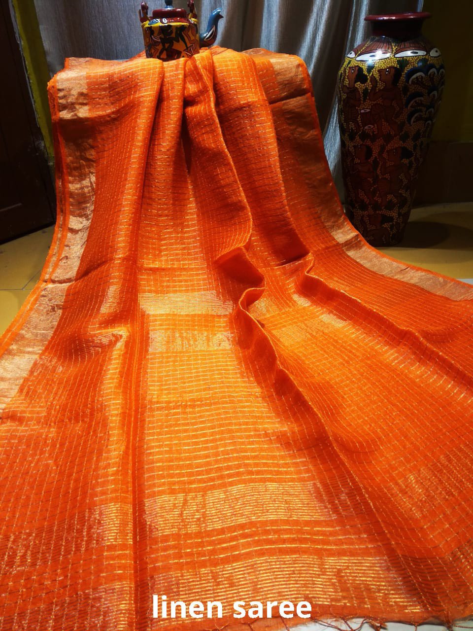 Pure linen checks saree SILK ZONE