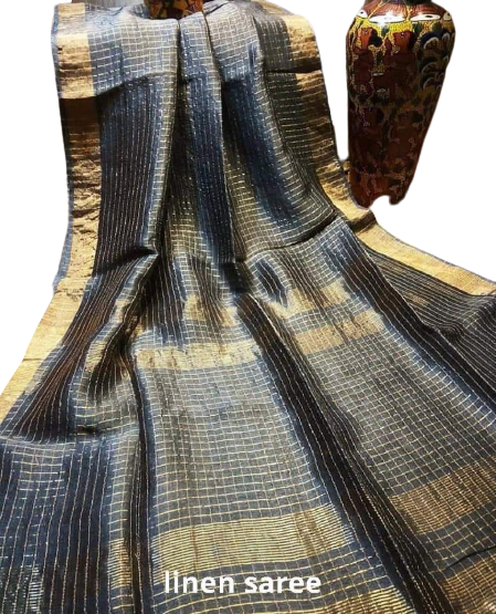 Pure linen checks Saree SILK ZONE