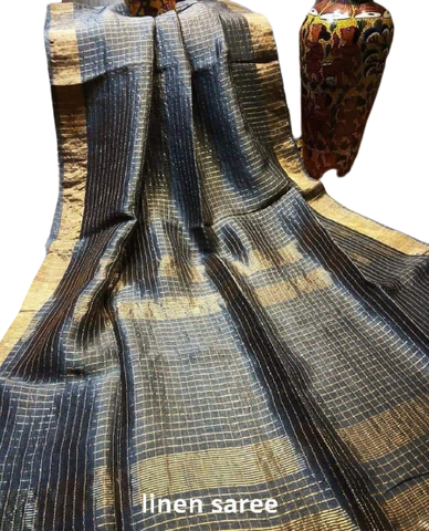 Pure linen checks Saree SILK ZONE