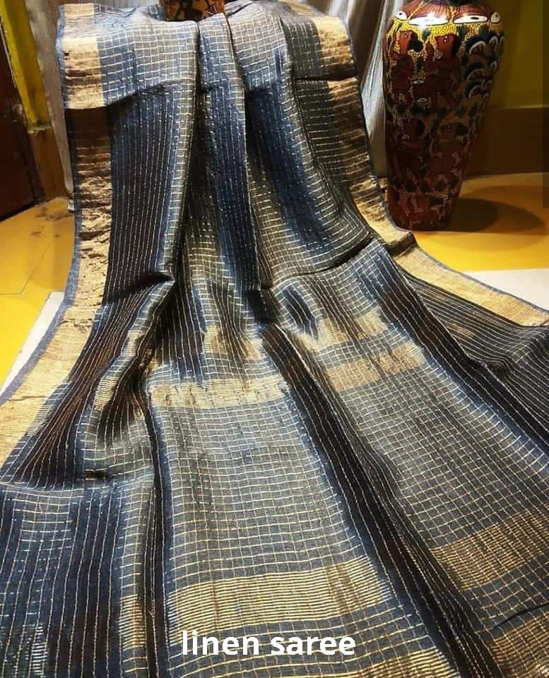 Pure linen checks Saree SILK ZONE