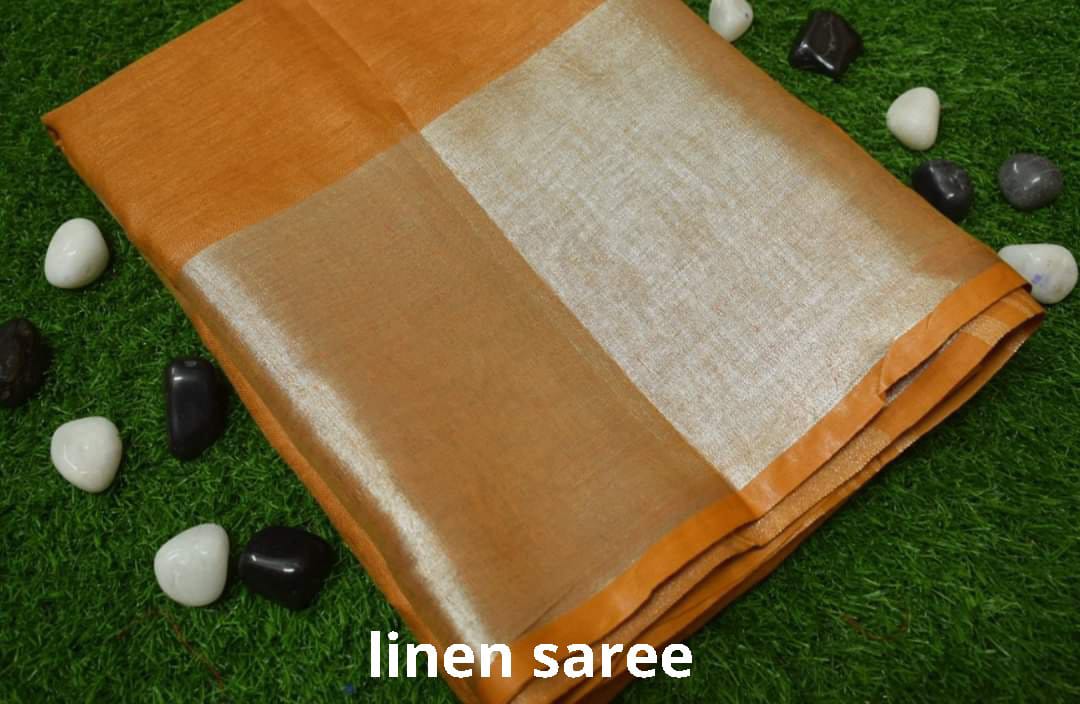 Pure linen plane saree SILK ZONE