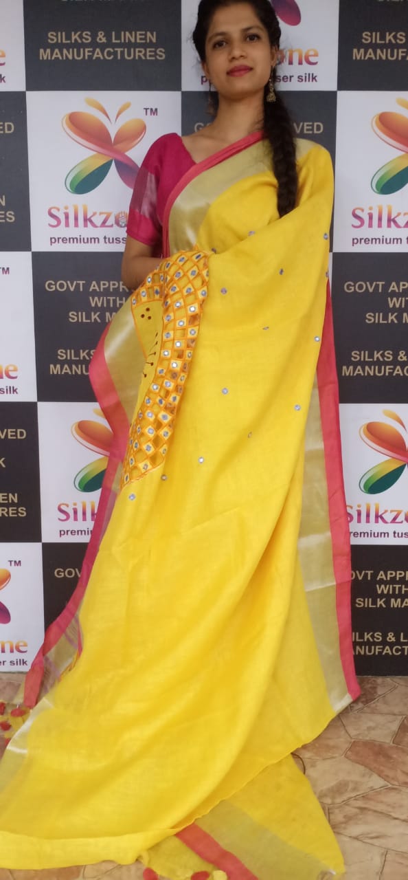 Linen cutwork design saree SILK ZONE