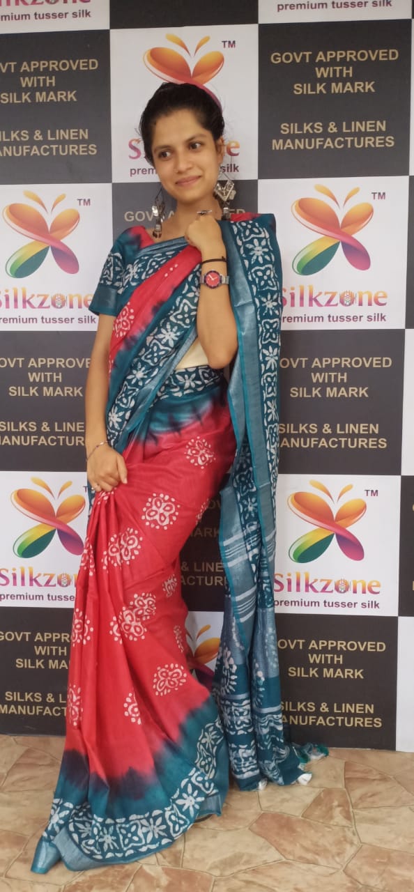 Khadi linen batik printed saree SILK ZONE