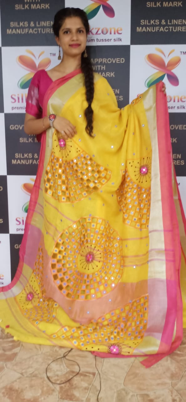 Linen cutwork design saree SILK ZONE