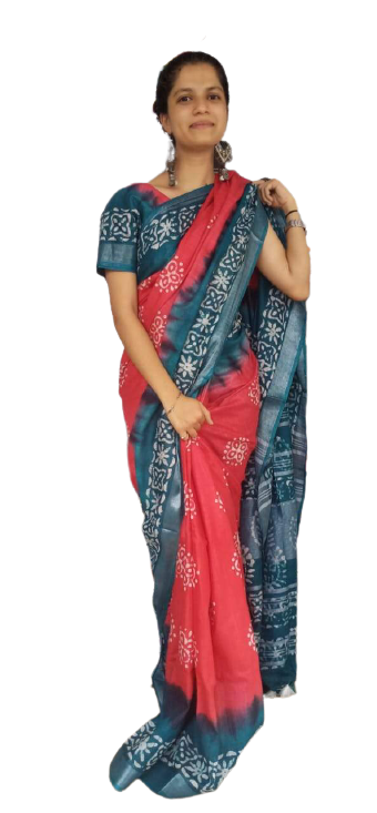 Khadi linen batik printed saree SILK ZONE