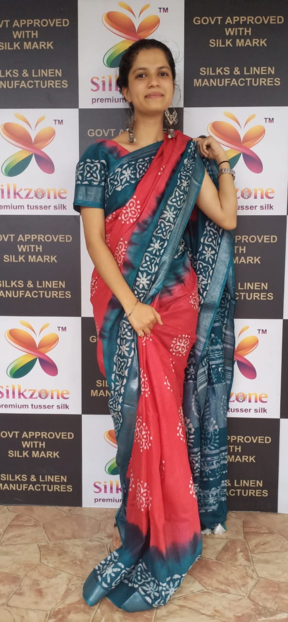 Khadi linen batik printed saree SILK ZONE