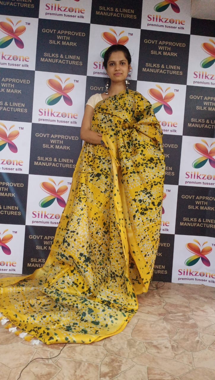 Khadi linen batik printed saree SILK ZONE