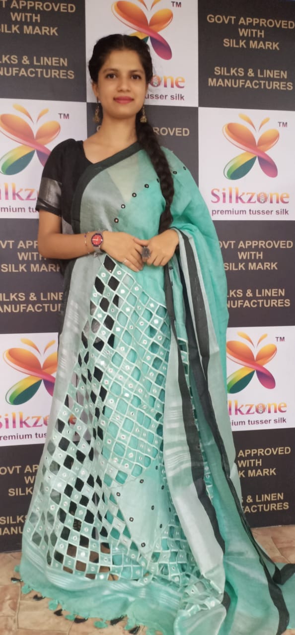 Linen cutwork saree SILK ZONE