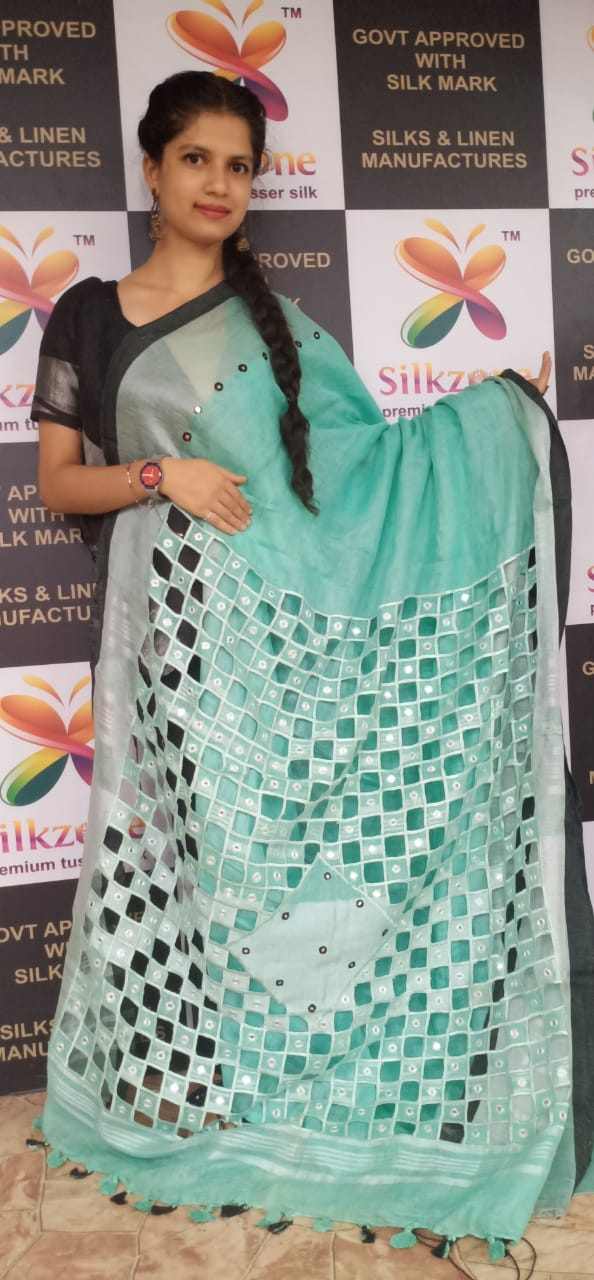 Linen cutwork saree SILK ZONE