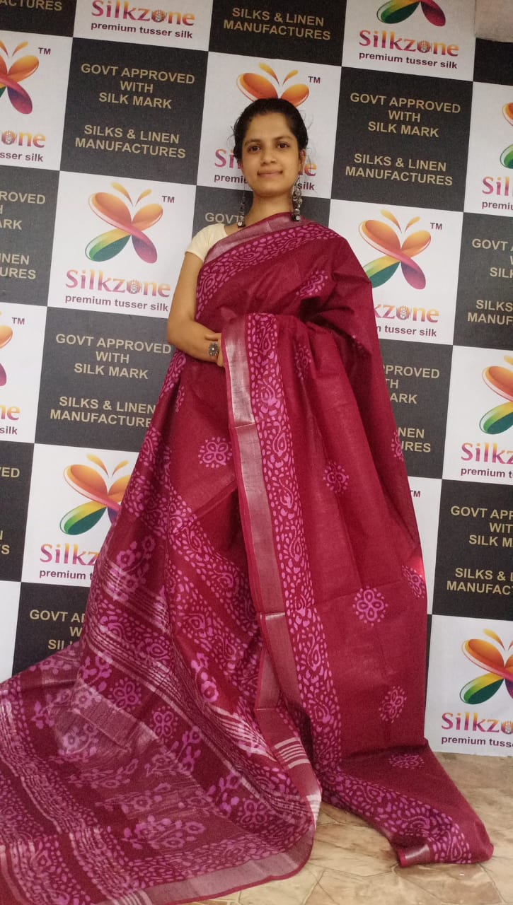Khadi linen batik printed saree SILK ZONE