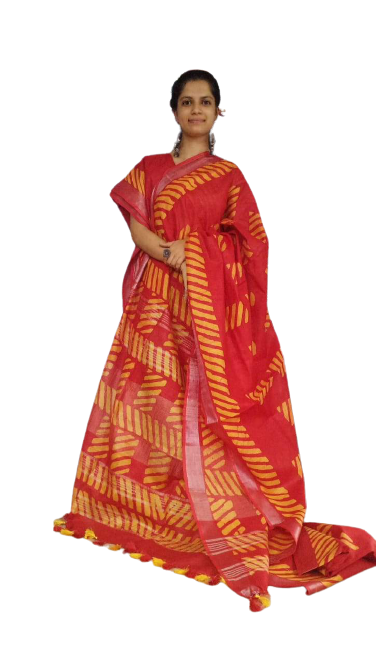 Khadi linen batik printed saree SILK ZONE