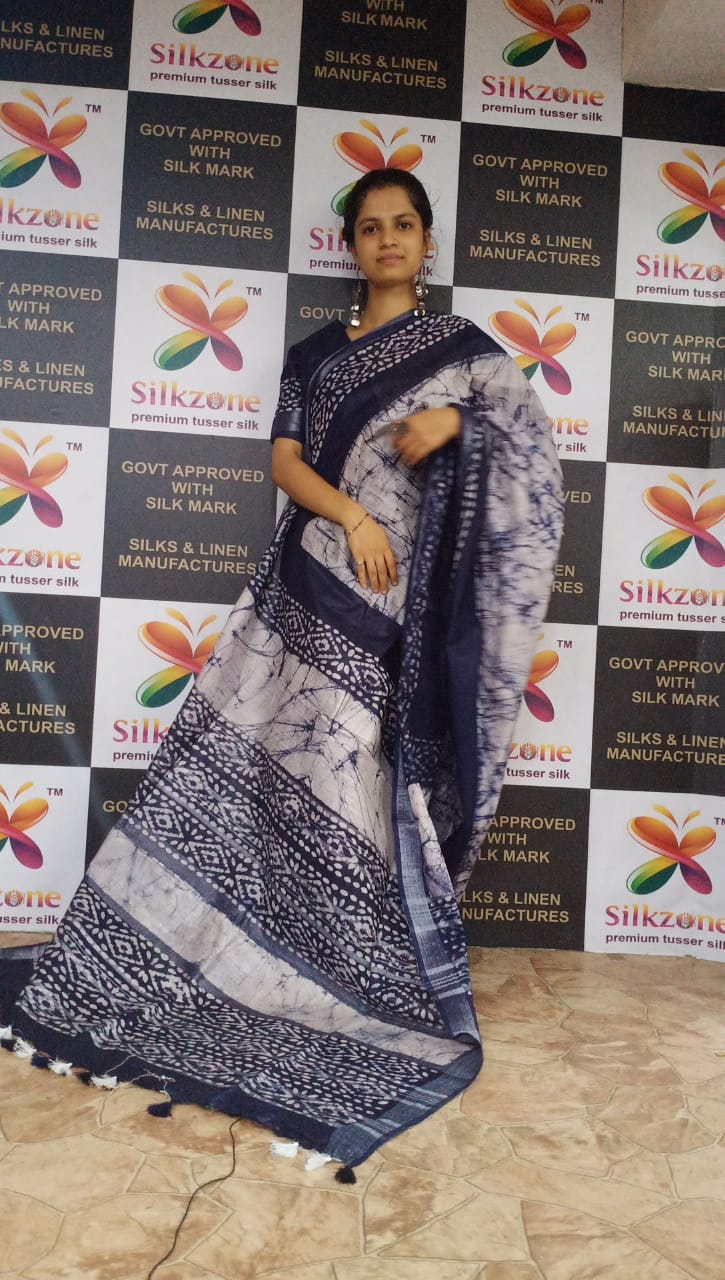 Khadi linen Batik printed saree SILK ZONE