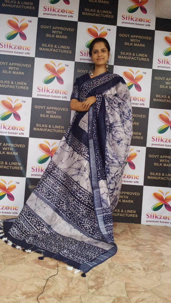 Khadi linen Batik printed saree SILK ZONE
