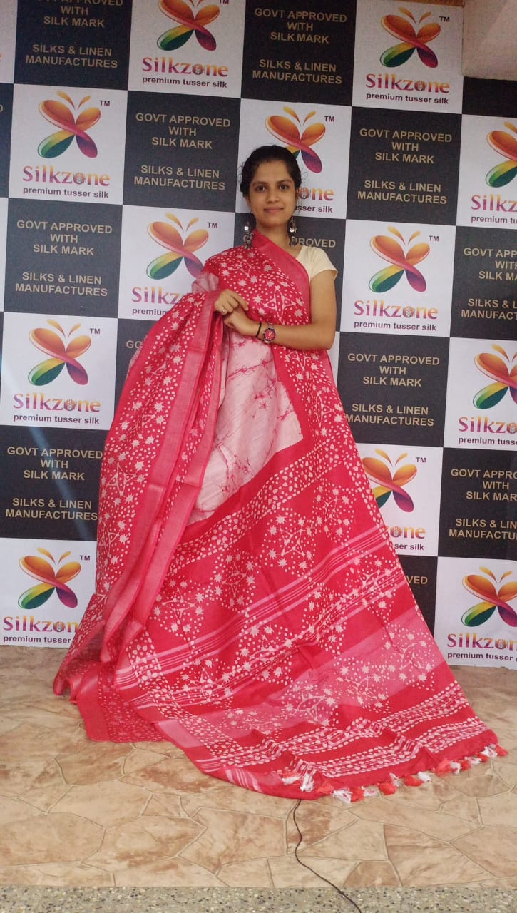 Khadi linen batik printed saree SILK ZONE