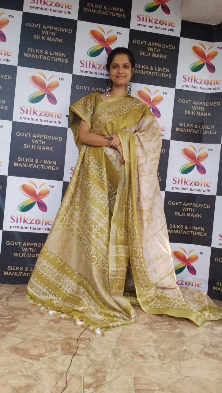 Khadi linen batik printed saree SILK ZONE