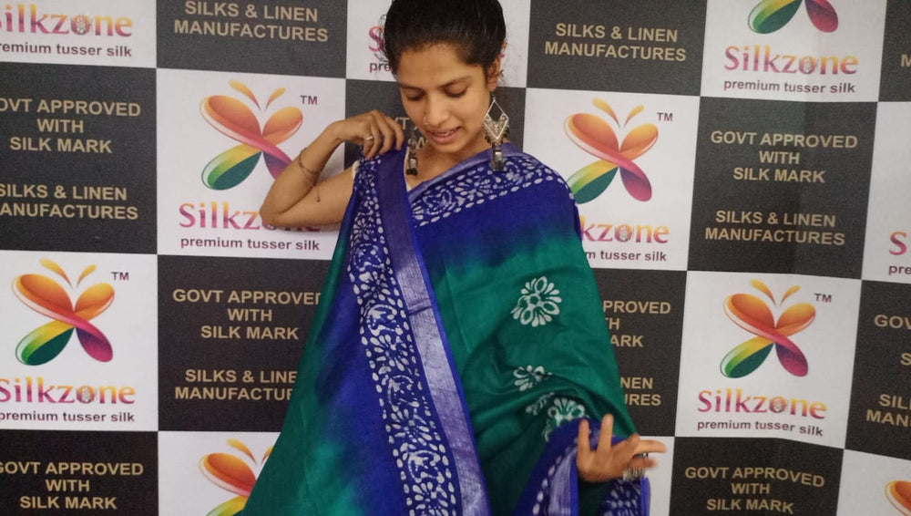 Khadi linen batik printed saree SILK ZONE