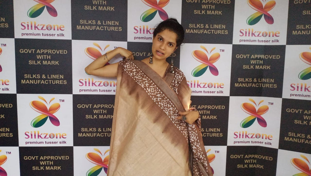 Khadi linen batik printed saree SILK ZONE
