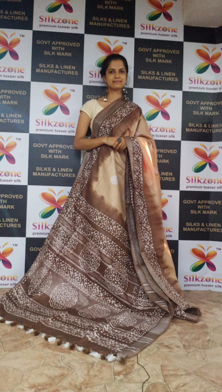 Khadi linen batik printed saree SILK ZONE
