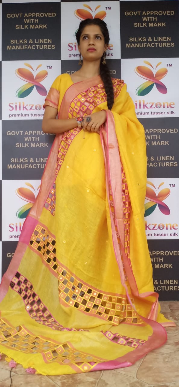 Linen cutwork design saree SILK ZONE