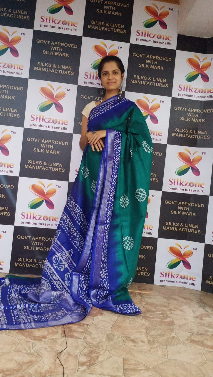 Khadi linen batik printed saree SILK ZONE