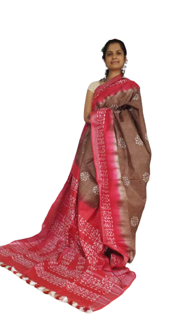 Khadi linen batik printed saree SILK ZONE