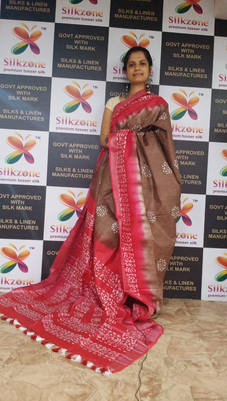 Khadi linen batik printed saree SILK ZONE