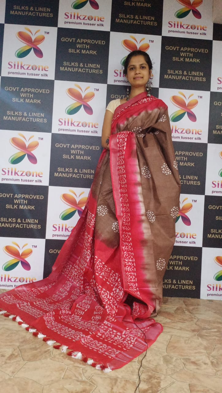Khadi linen batik printed saree SILK ZONE
