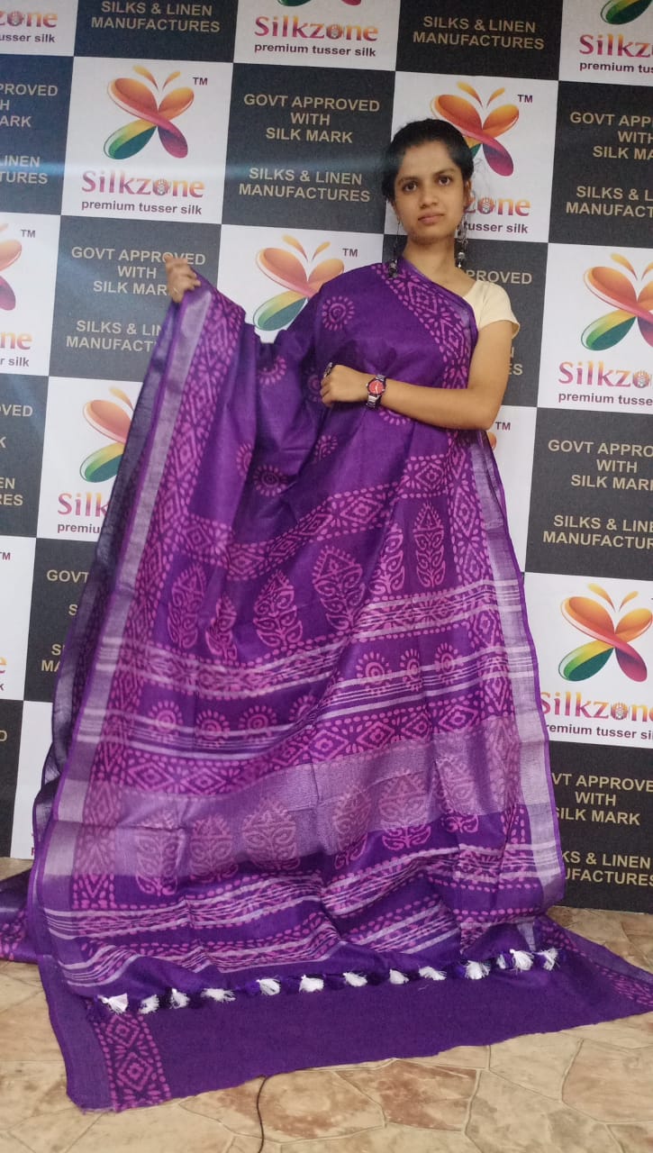 Khadi linen batik printed saree SILK ZONE