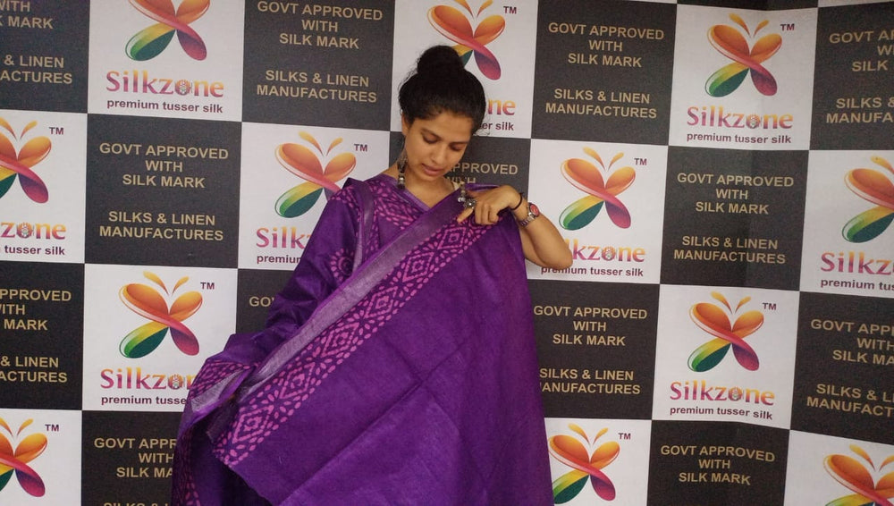 Khadi linen batik printed saree SILK ZONE
