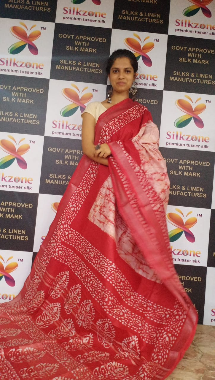 Khadi linen batik printed saree SILK ZONE