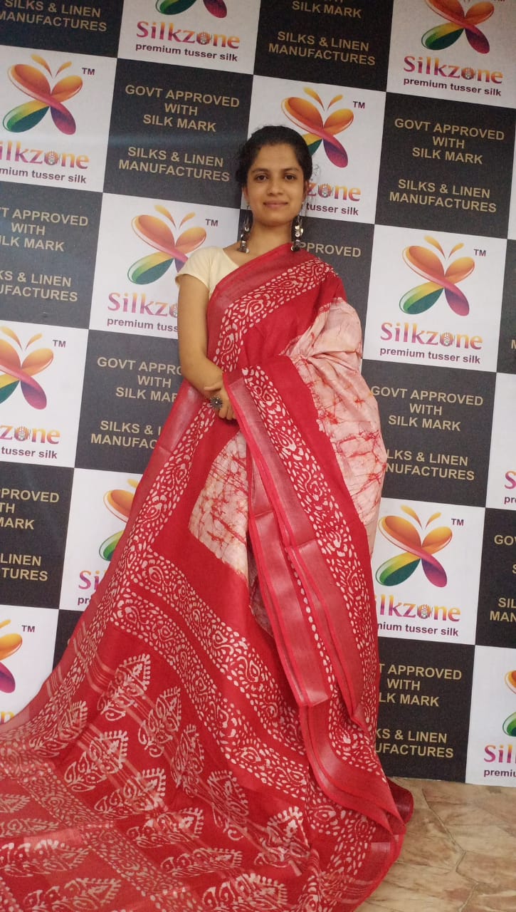 Khadi linen batik printed saree SILK ZONE