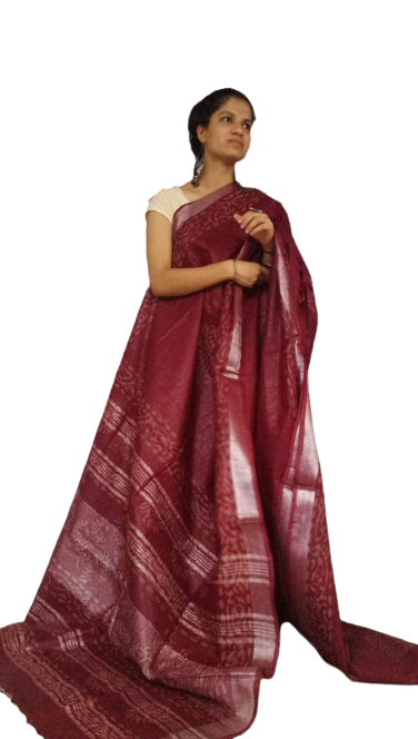 Khadi linen batik printed saree SILK ZONE