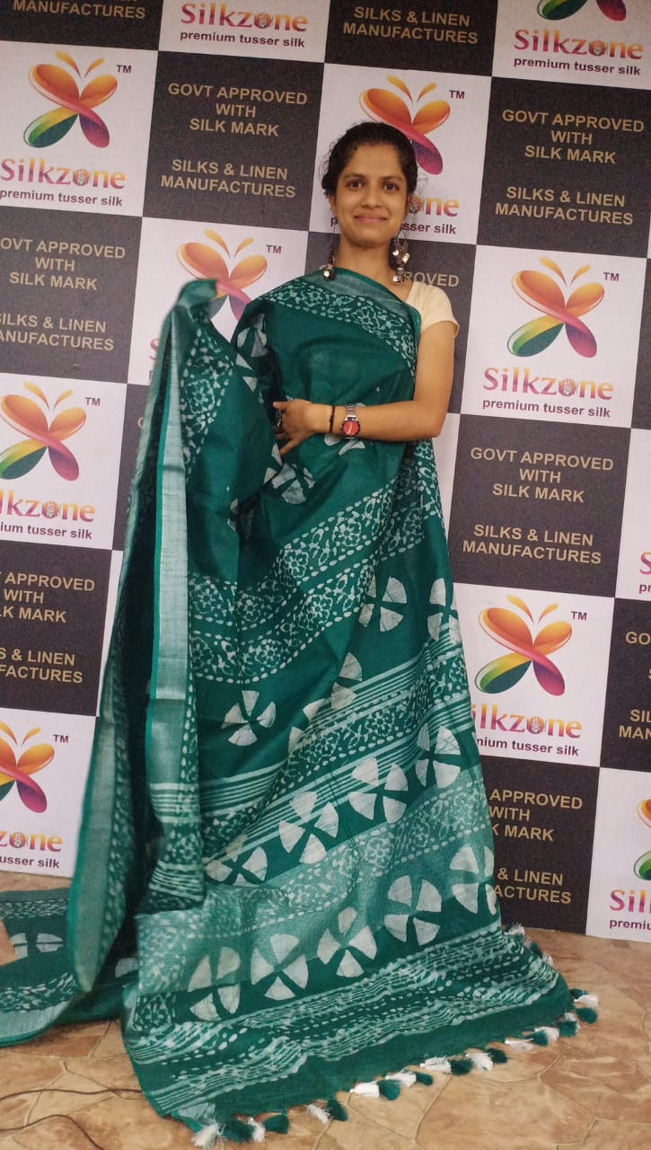 Khadi linen batik printed saree SILK ZONE