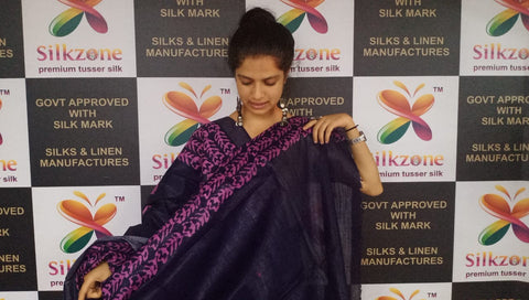 Khadi linen batik printed saree SILK ZONE