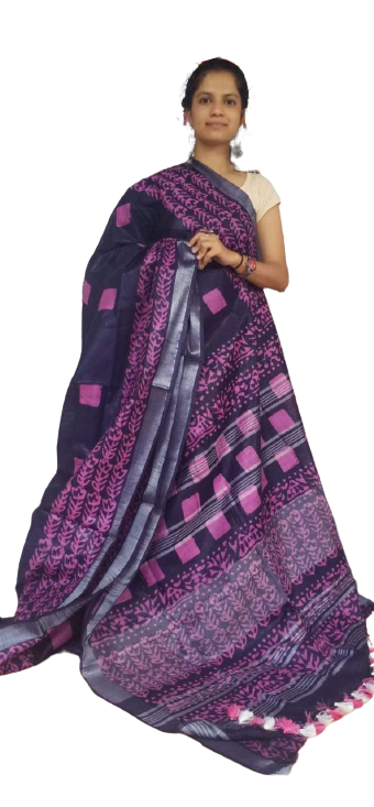 Khadi linen batik printed saree SILK ZONE