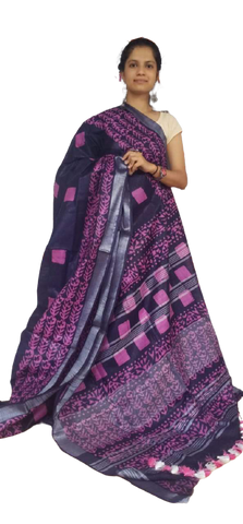 Khadi linen batik printed saree SILK ZONE