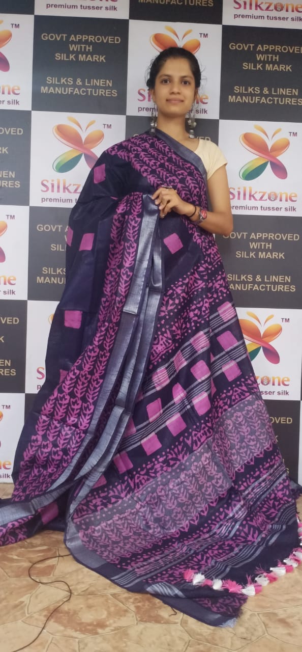 Khadi linen batik printed saree SILK ZONE