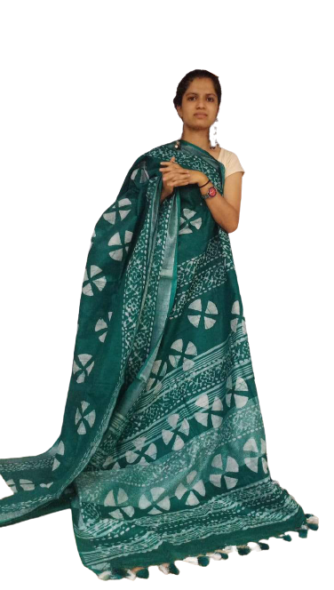 Khadi linen batik printed saree SILK ZONE